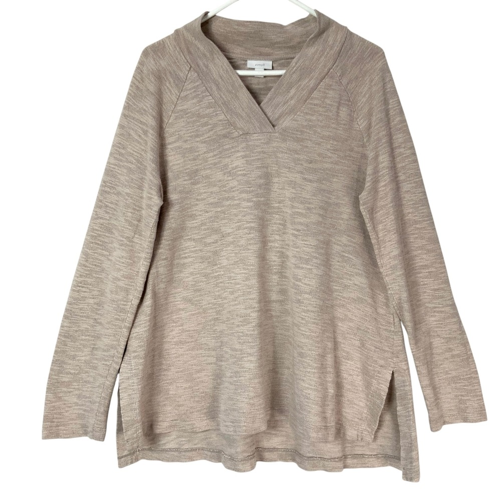 J. Jill Pure Jill Tunic Sweater Tan Heathered V-Neck Long Sleeve Cotton Size M